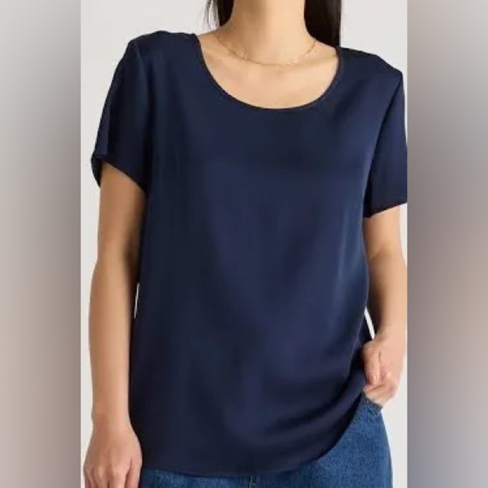 Quince navy silk tee